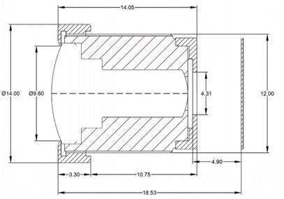 Dimensions de la lentille M40180H10 ArduCam