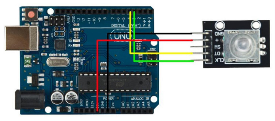 Exemple de raccordement du module encodeur rotatif OPENSE055 sur un Arduino