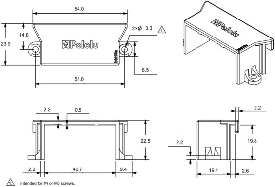 Dimensions du support POLOLU pour servomoteur standard